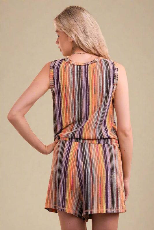 Very J - Multicolor Baja Stripe Button Front Romper