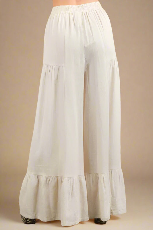 Very J - Natural Cream Ruffle Hem Wide Leg Pants