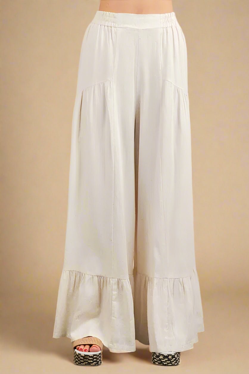 Very J - Natural Cream Ruffle Hem Wide Leg Pants