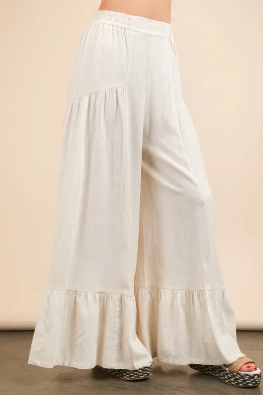 Very J - Natural Cream Ruffle Hem Wide Leg Pants
