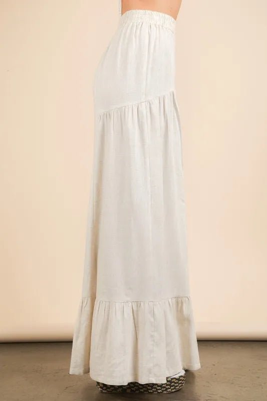 Very J - Natural Cream Ruffle Hem Wide Leg Pants