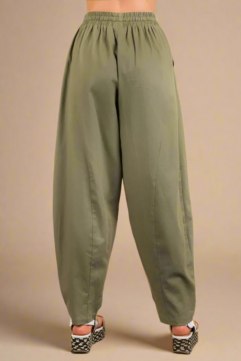 Very J - Olive Cotton Drawstring Barrel Pants