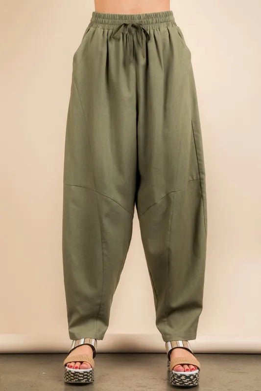 Very J - Olive Cotton Drawstring Barrel Pants