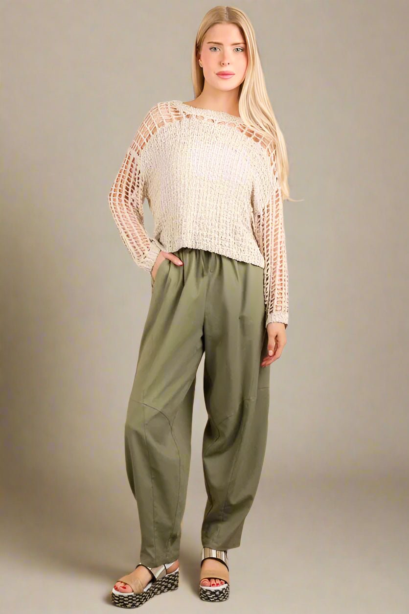 Very J - Olive Cotton Drawstring Barrel Pants
