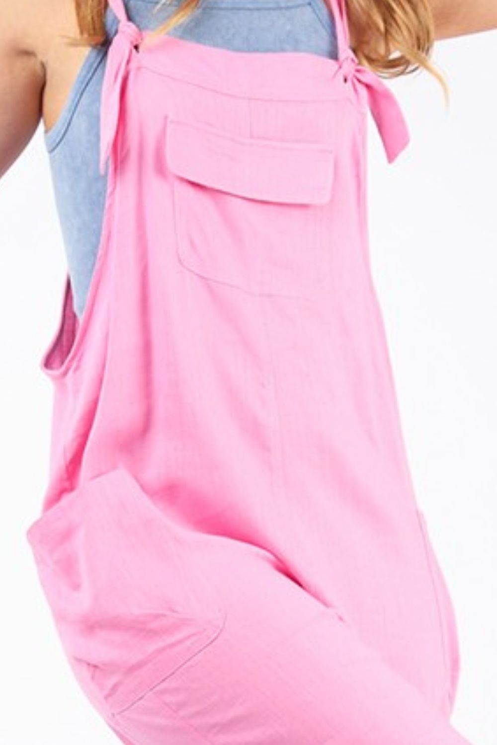 Very J - Pink Knot Strap Jumpsuit with Pockets