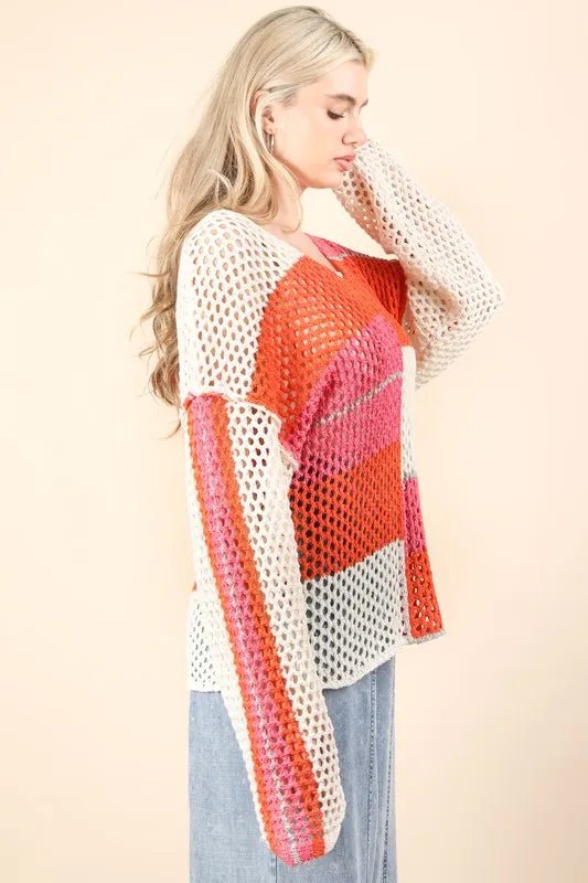 Very J - Pink Sunset Open Knit Pullover Sweater