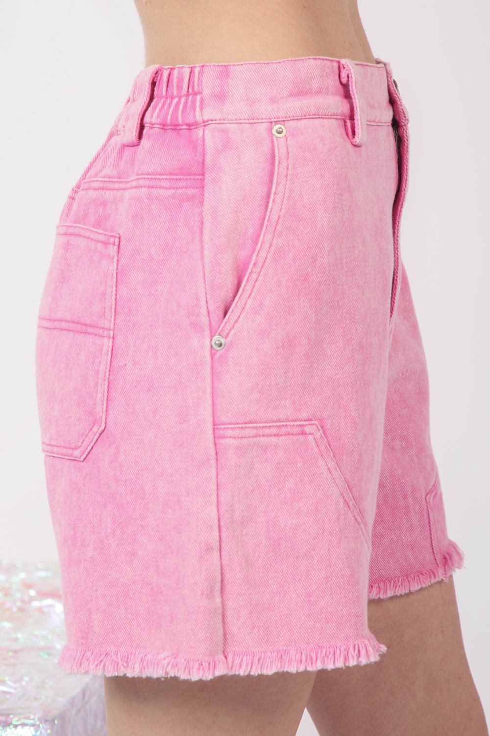 Very J - Pink Washed Raw Hem Denim Shorts