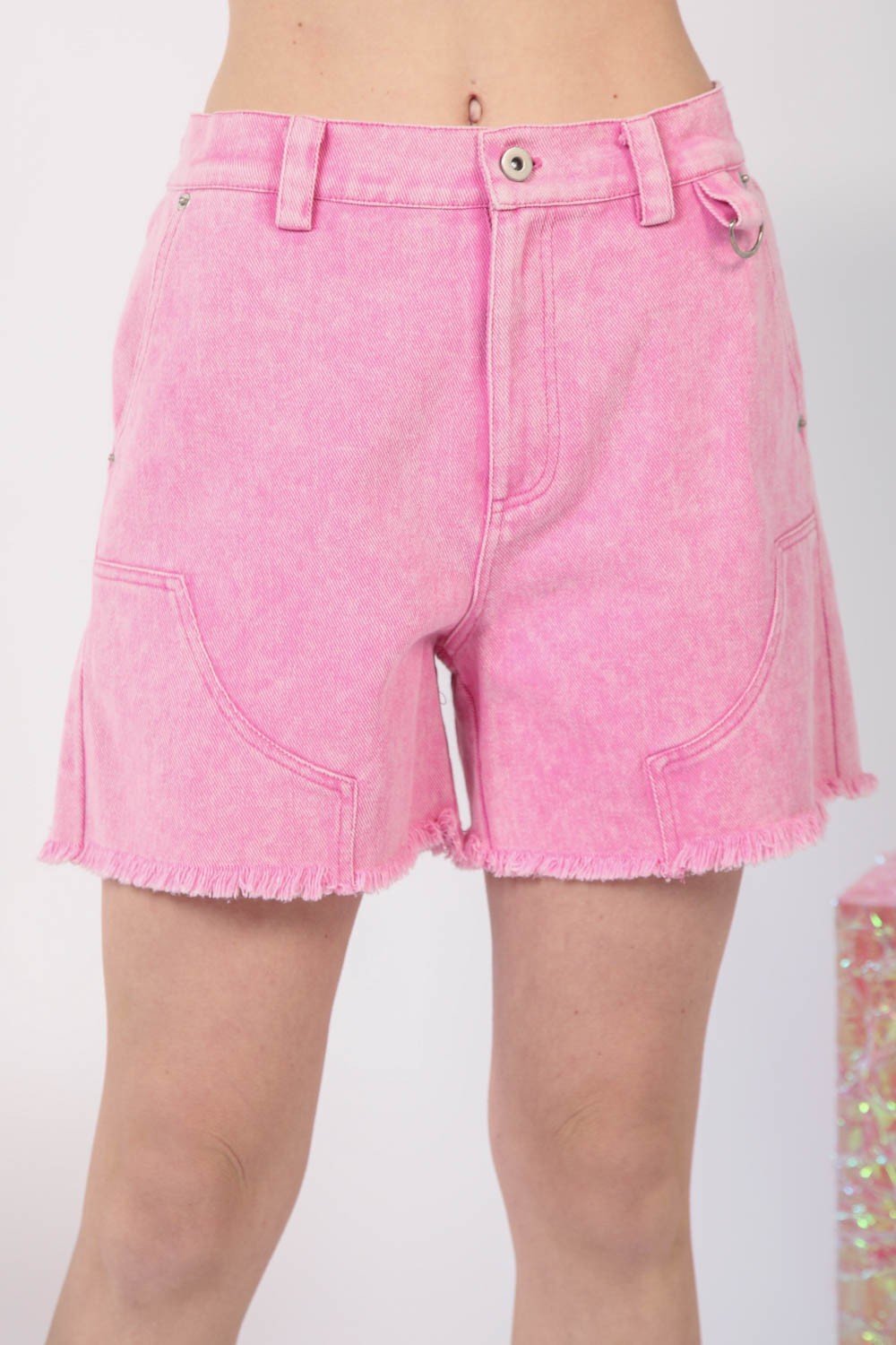 Very J - Pink Washed Raw Hem Denim Shorts