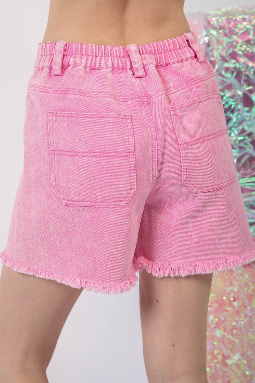 Very J - Pink Washed Raw Hem Denim Shorts