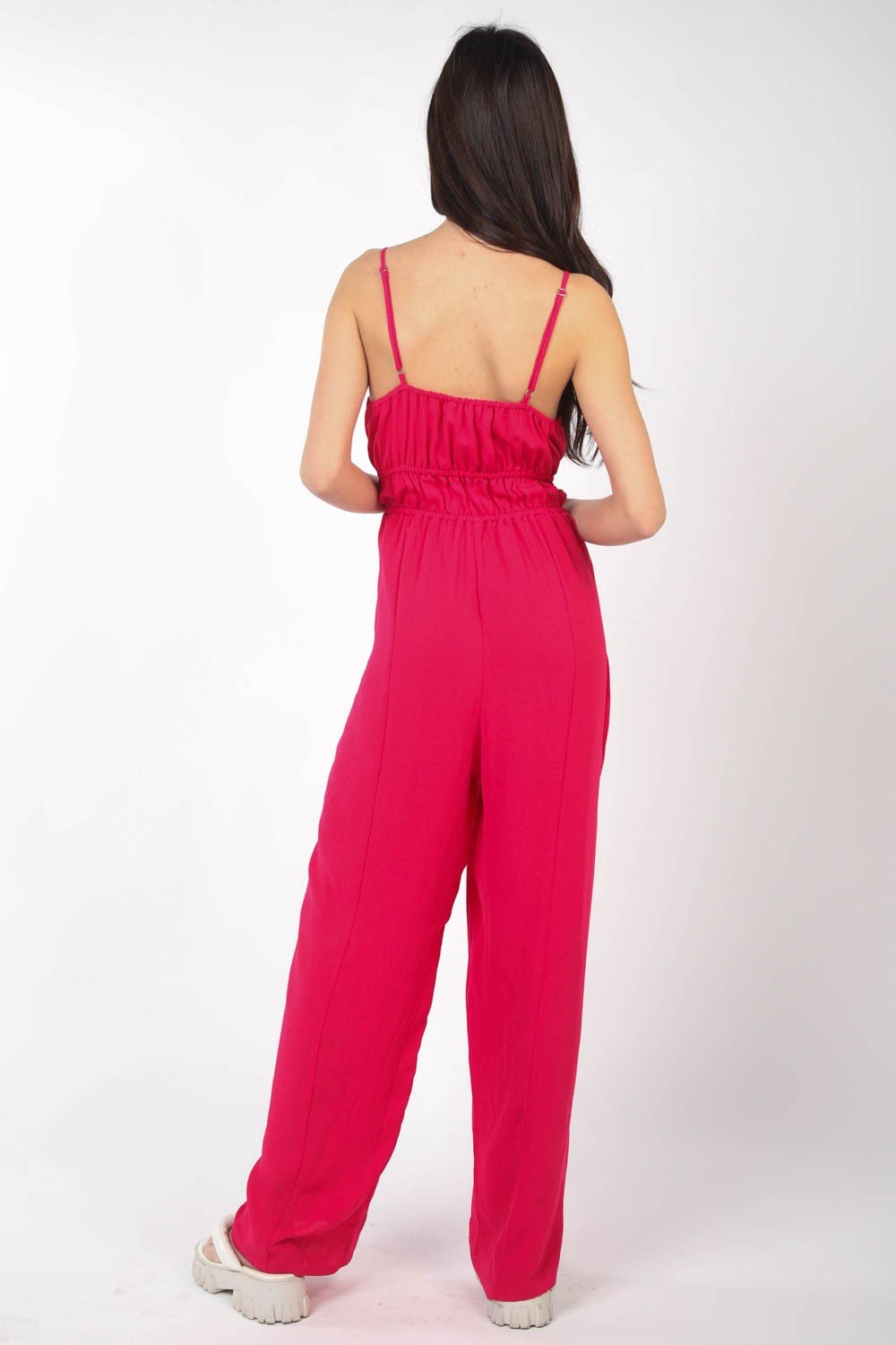 Very J - Pintuck Detail Woven Sleeveless Jumpsuit in Hot Pink