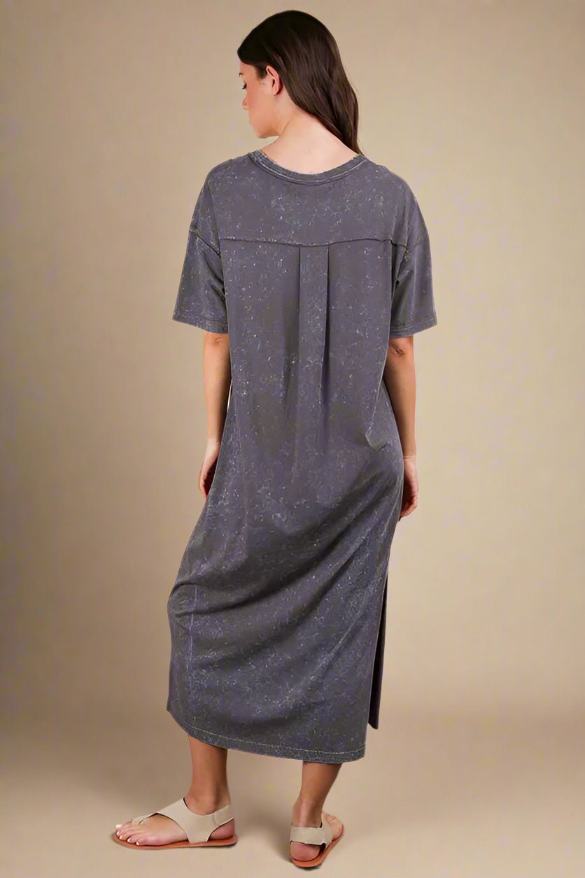 Very J - Plus Size Charcoal Mineral Wash T-Shirt Midi Dress