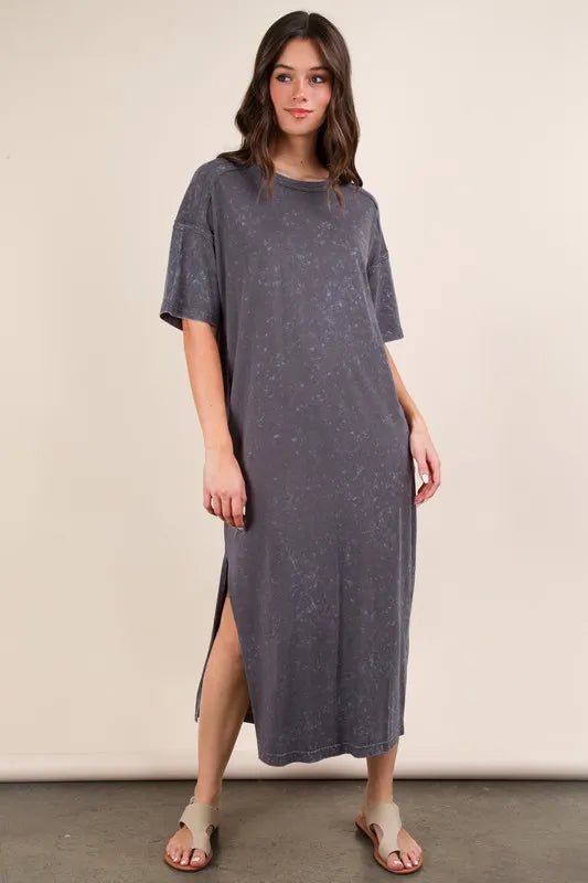 Very J - Plus Size Charcoal Mineral Wash T-Shirt Midi Dress
