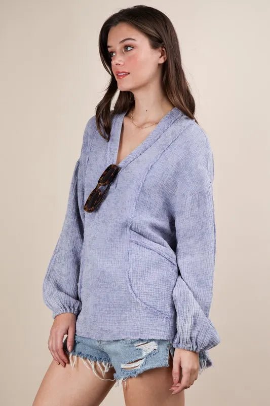 Very J - Plus Size Washed Lavender Gauze Pullover Top