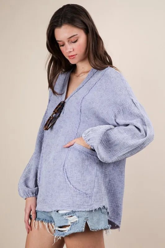 Very J - Plus Size Washed Lavender Gauze Pullover Top