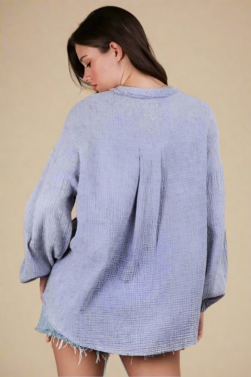 Very J - Plus Size Washed Lavender Gauze Pullover Top