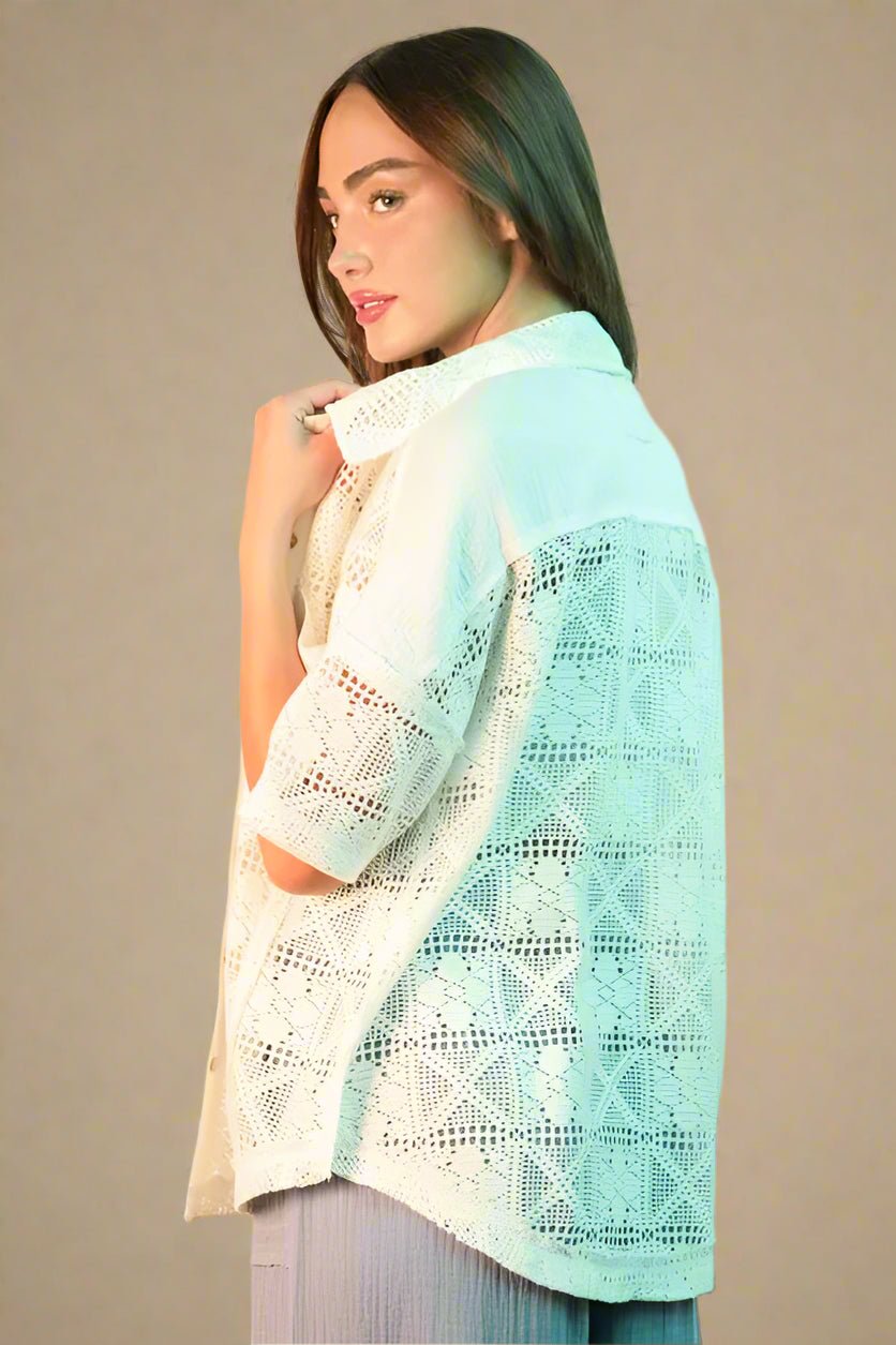 Very J - Plus Size White Crochet Button - Up Shirt