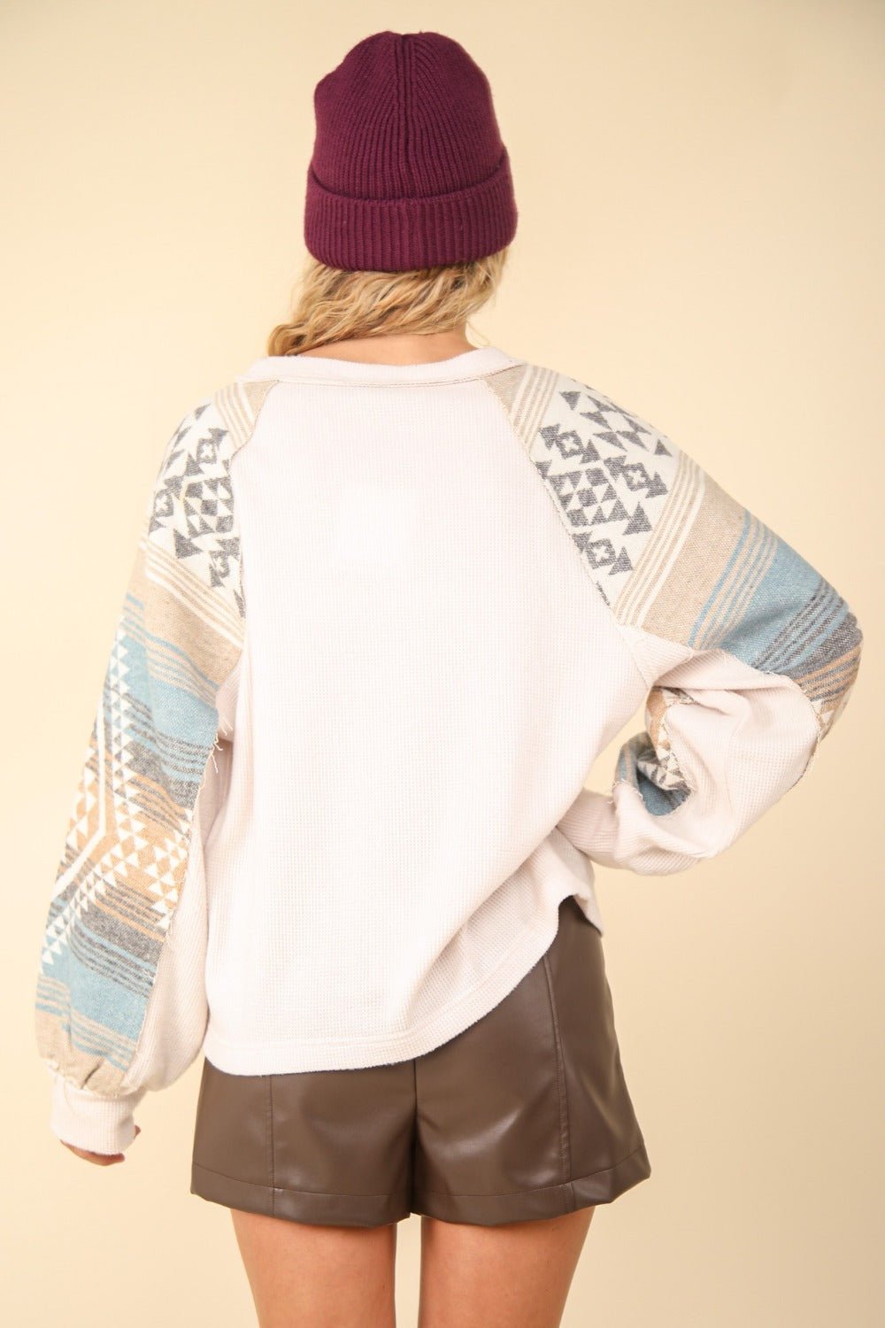 Very J - Printed Long Sleeve Knit Top in Cream