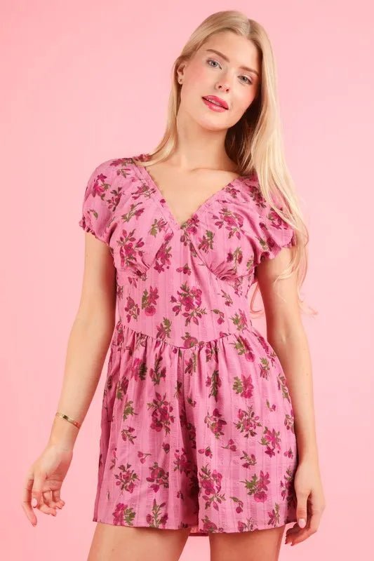 Very J - Rose Pink Floral Gauze Romper