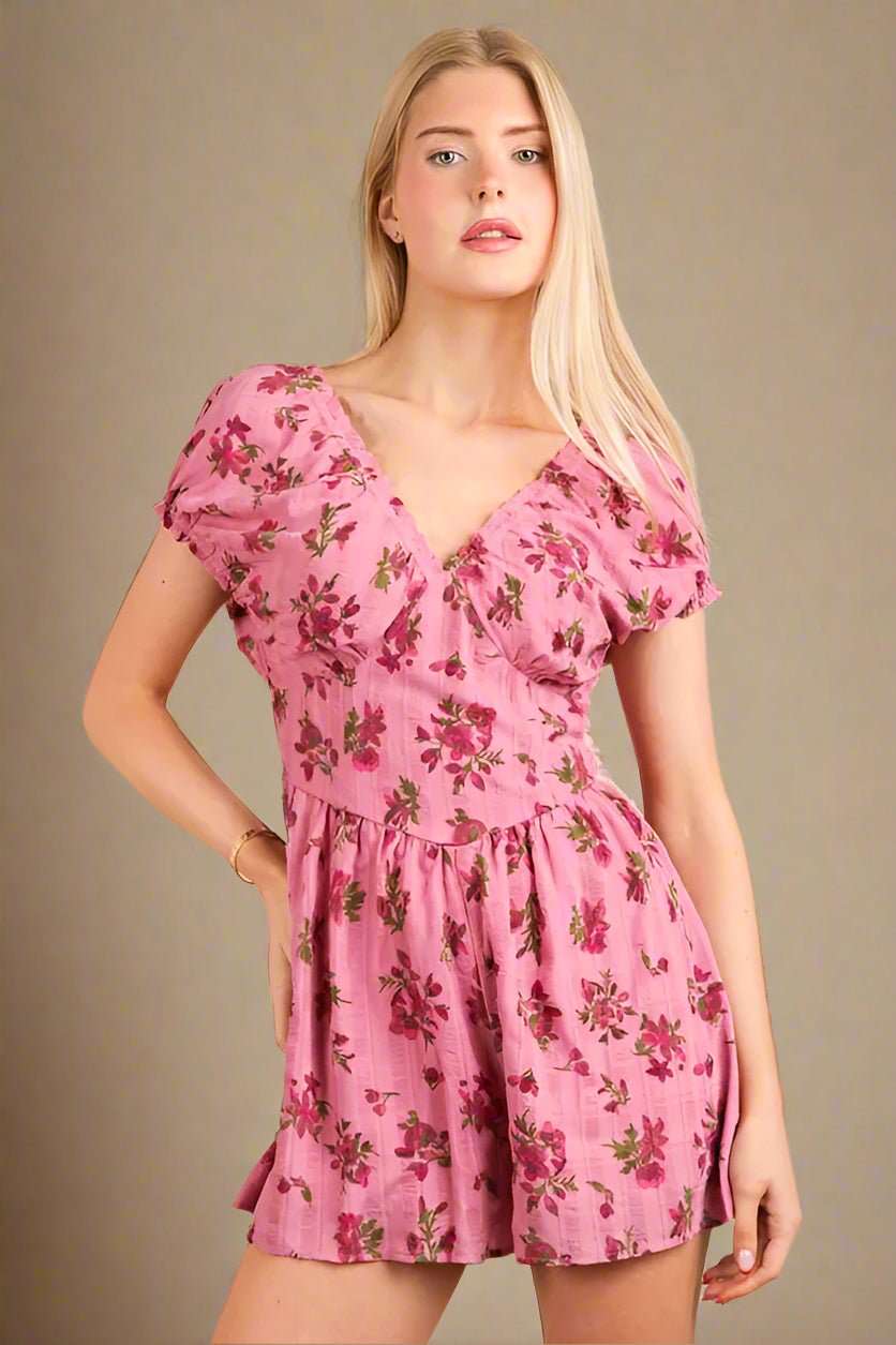 Very J - Rose Pink Floral Gauze Romper