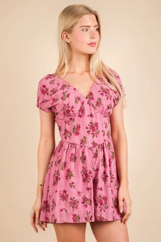 Very J - Rose Pink Floral Gauze Romper