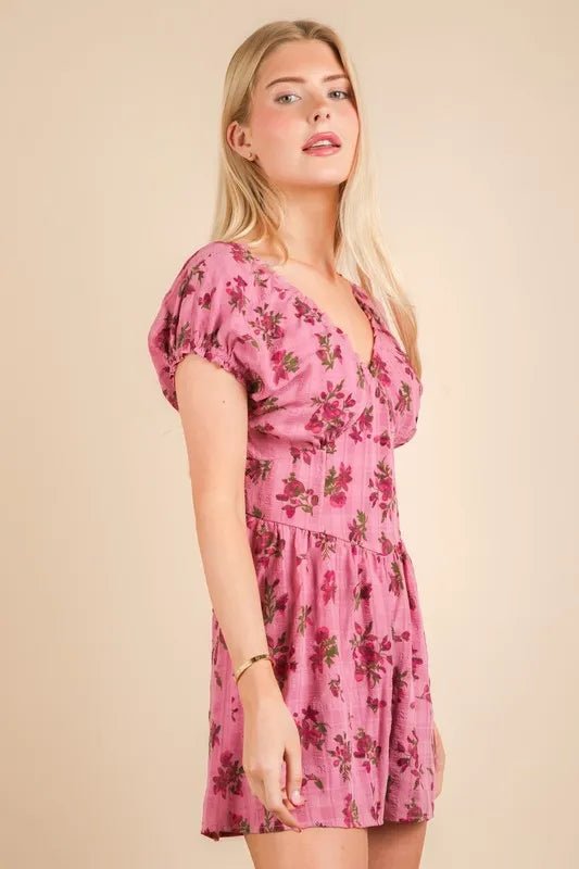Very J - Rose Pink Floral Gauze Romper