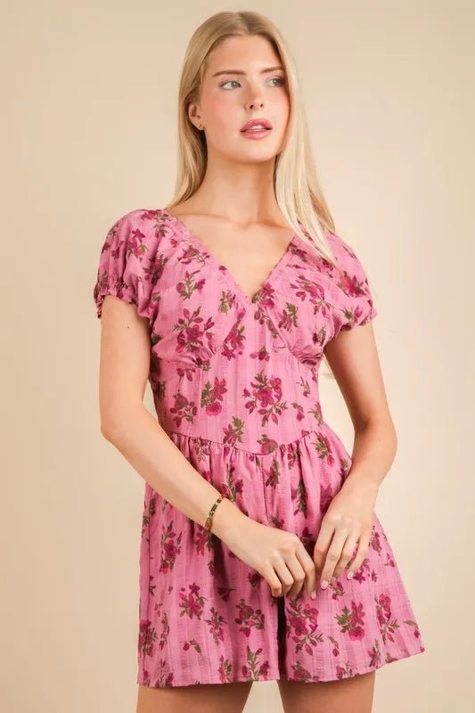 Very J - Rose Pink Floral Gauze Romper