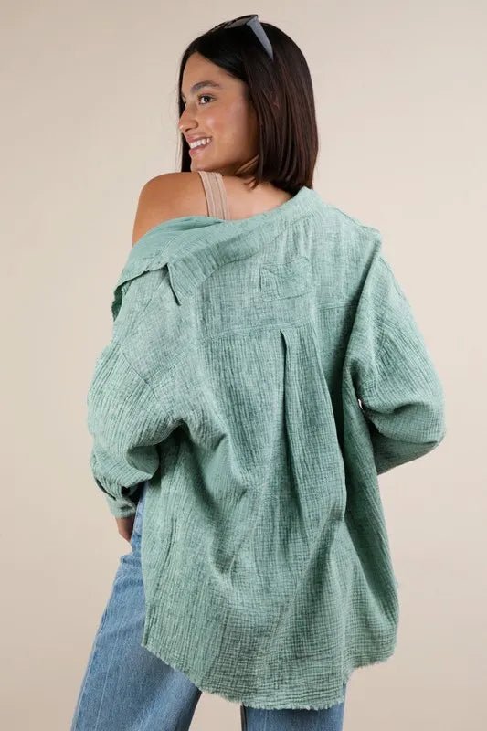 Very J - Sage Textured Button Down Shirt