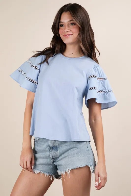 Very J - Sky Blue Eyelet Puff Sleeve Top