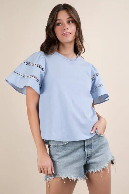 Very J - Sky Blue Eyelet Puff Sleeve Top