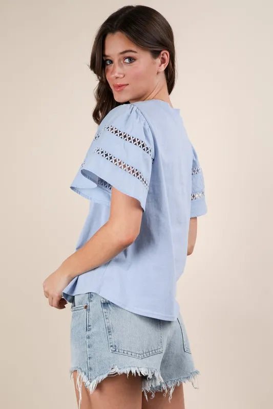 Very J - Sky Blue Eyelet Puff Sleeve Top