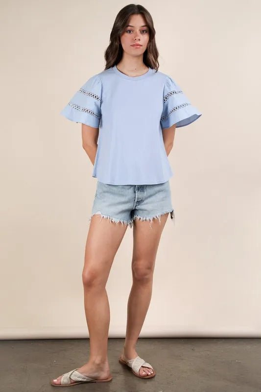 Very J - Sky Blue Eyelet Puff Sleeve Top