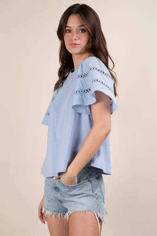 Very J - Sky Blue Eyelet Puff Sleeve Top