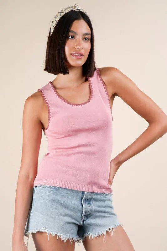 Very J - Soft Pink Scallop Trim Knit Tank