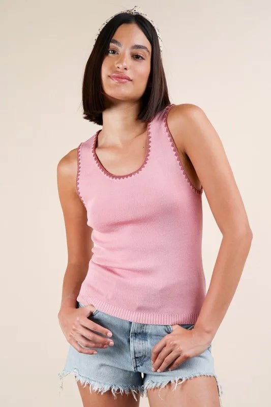 Very J - Soft Pink Scallop Trim Knit Tank