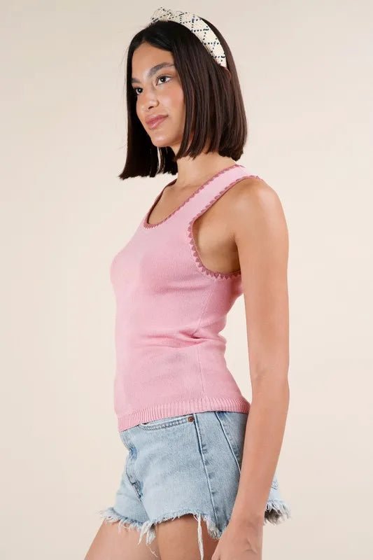 Very J - Soft Pink Scallop Trim Knit Tank