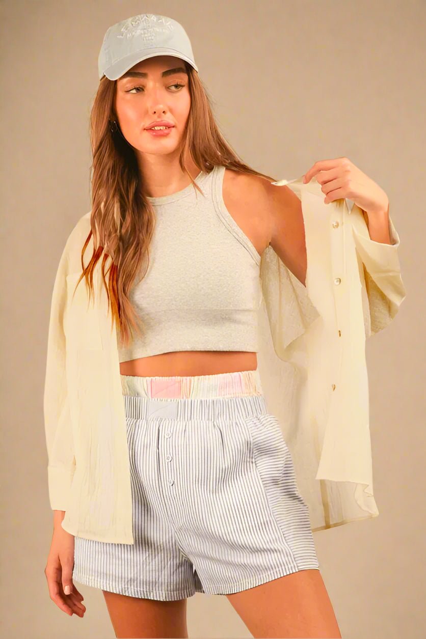 Very J - Soft Yellow Textured Button - Down Shirt