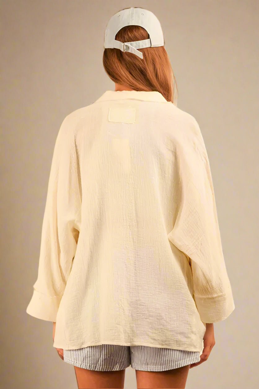 Very J - Soft Yellow Textured Button - Down Shirt