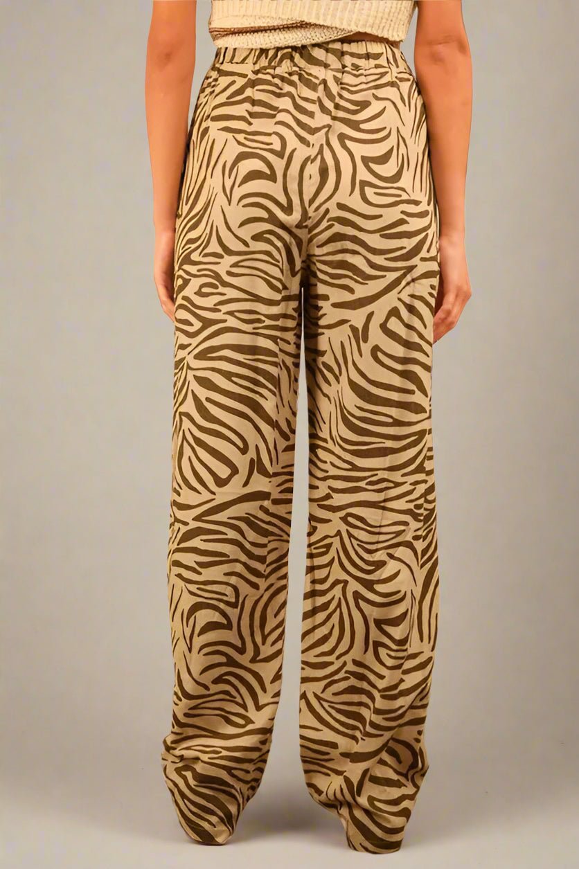Very J - Taupe & Olive Zebra Print Wide Leg Pants