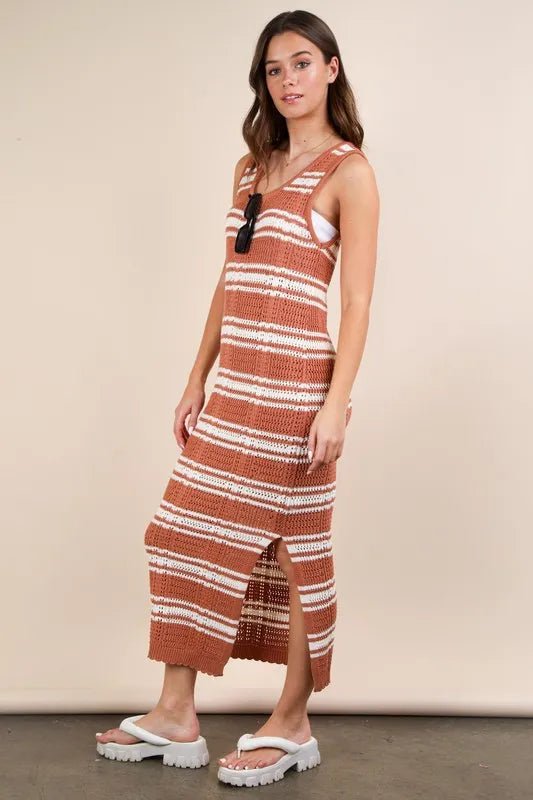 Very J - Terracotta Stripe Knit Midi Dress