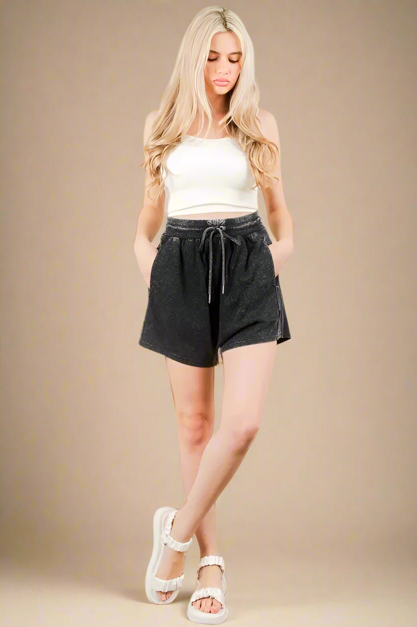 Very J - Washed Charcoal Drawstring Shorts