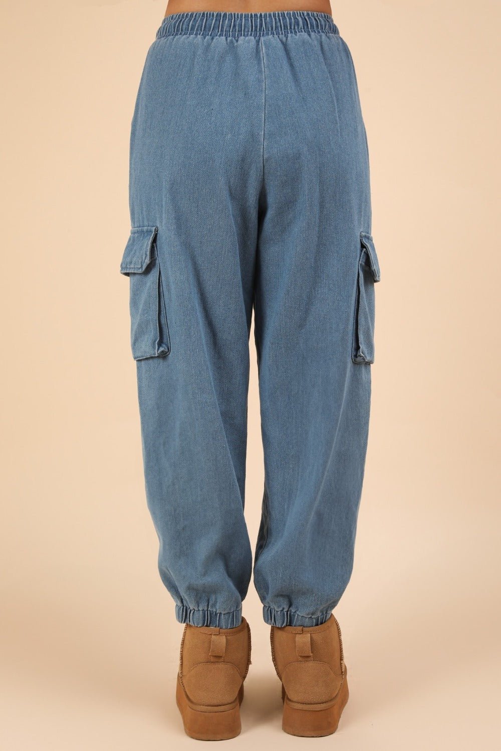 Very J - Washed Denim Cargo Jogger Jeans in Indigo