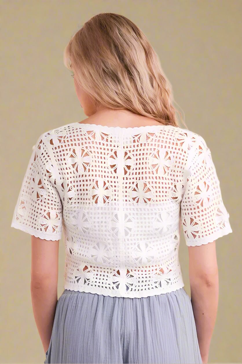 Very J - White Crochet Tie - Front Crop Top