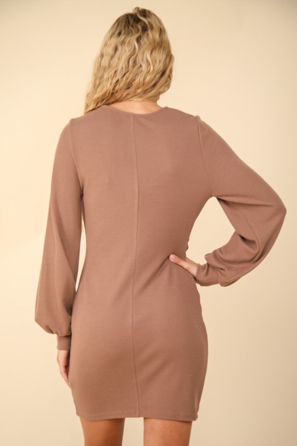 Very J - Wrap Detail Bodycon Mini Dress in Mocha