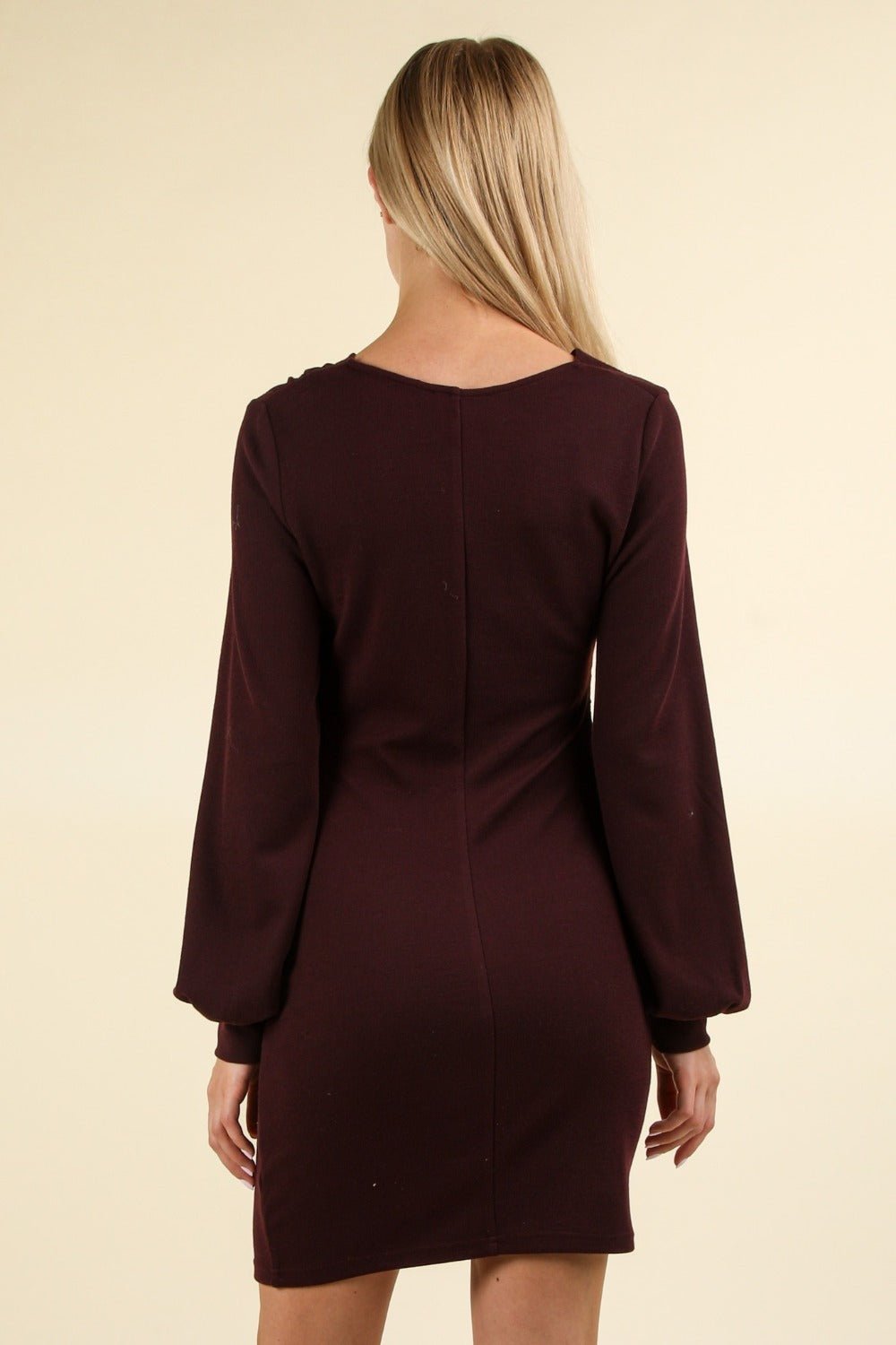 Very J - Wrap Detail Bodycon Mini Dress in Wine