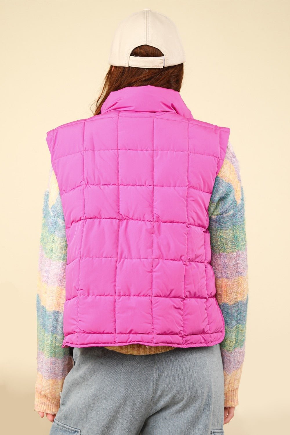 Very J - Zip Up Quilted Puffer Vest in Fuchsia