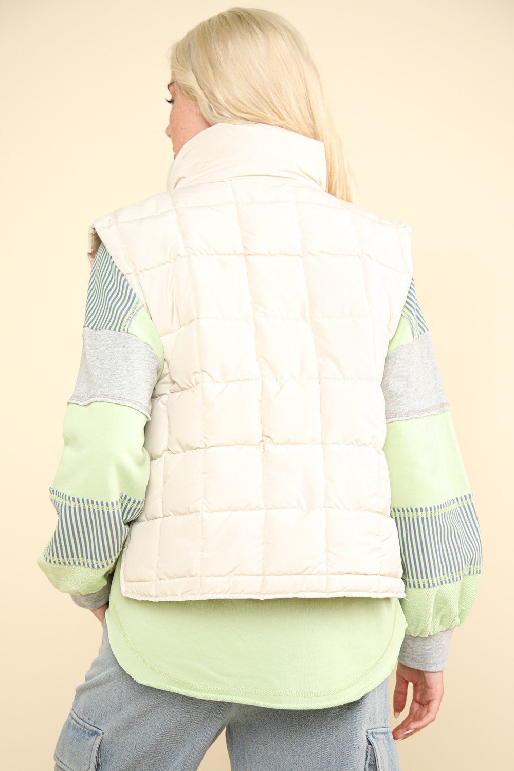 Very J - Zip Up Quilted Puffer Vest in Ivory