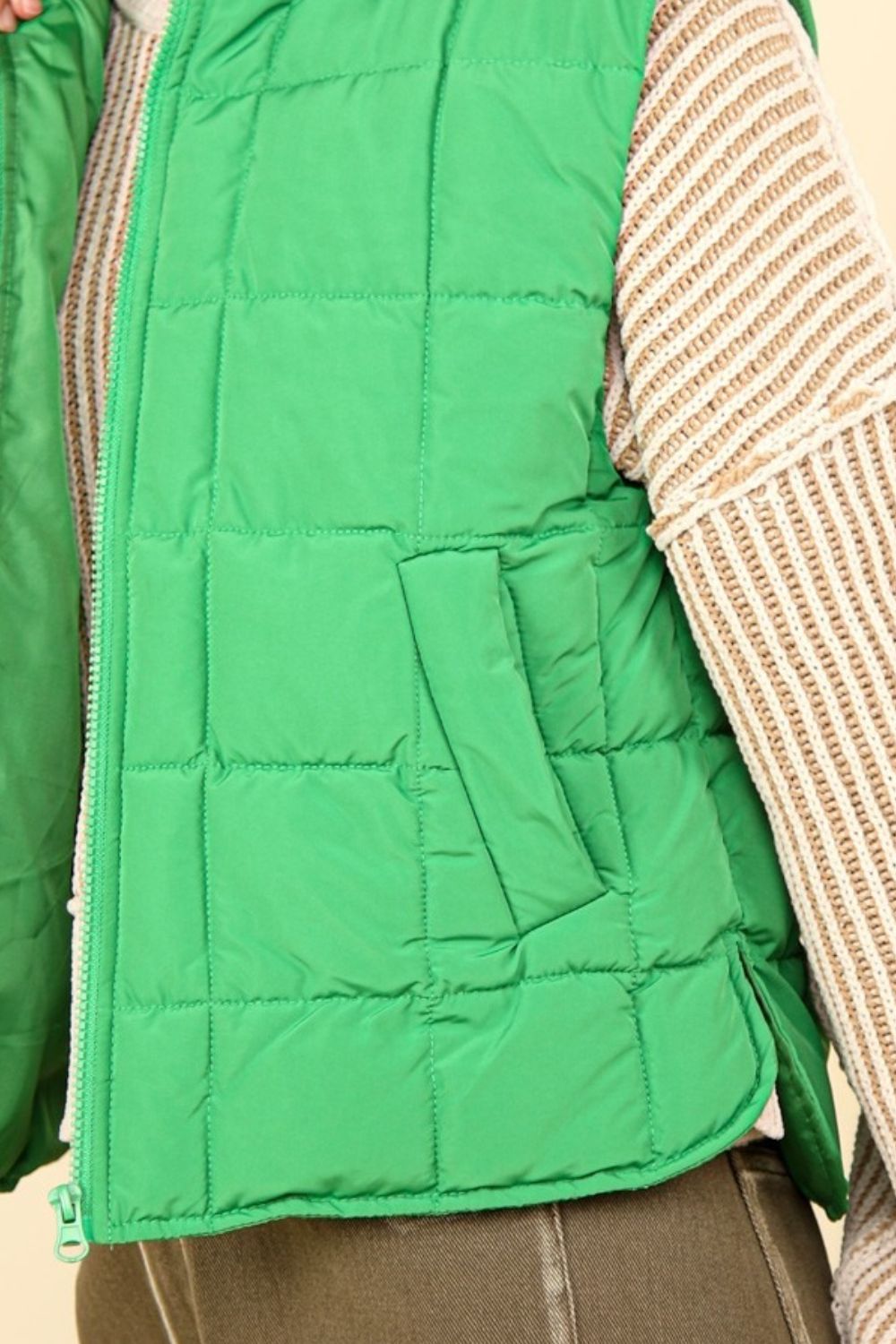 Very J - Zip Up Quilted Puffer Vest in Kelly Green