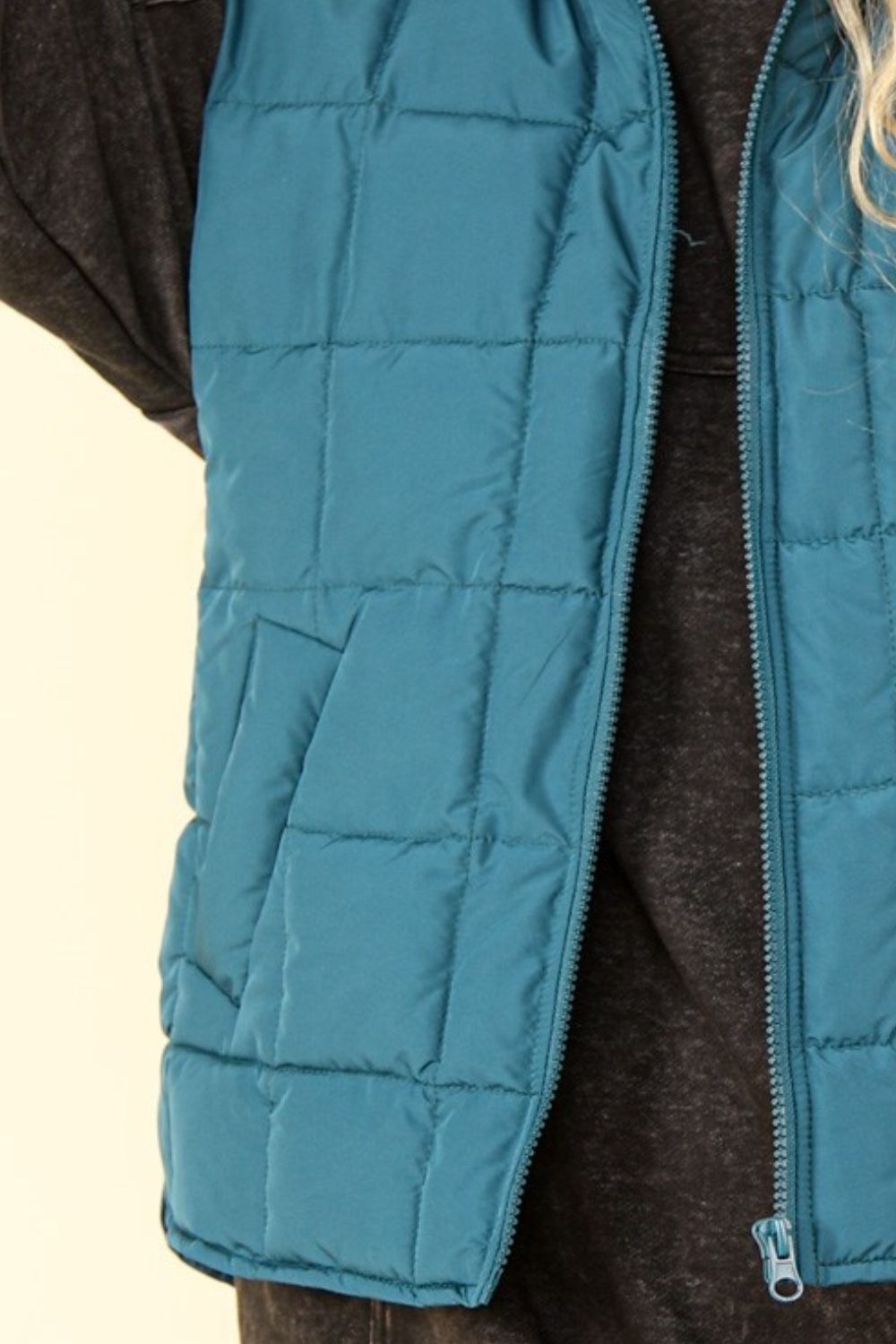 Very J - Zip Up Quilted Puffer Vest in Sea Foam