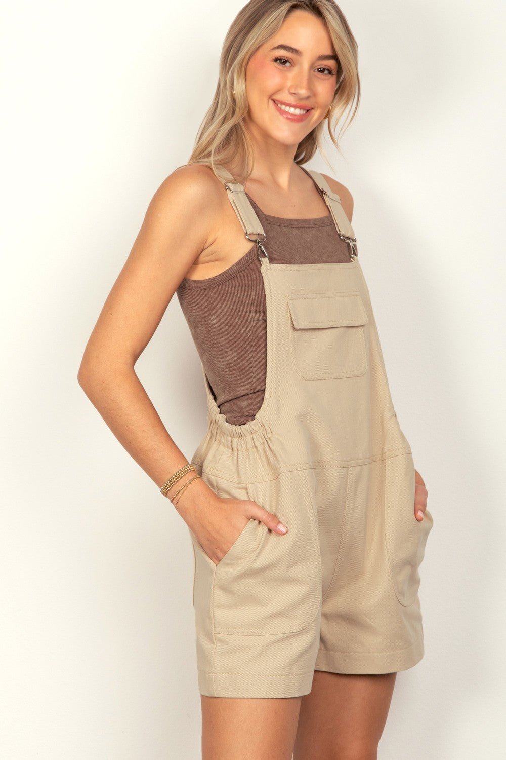 Very JAdjustable Suspender Shortalls with Pockets in Beige