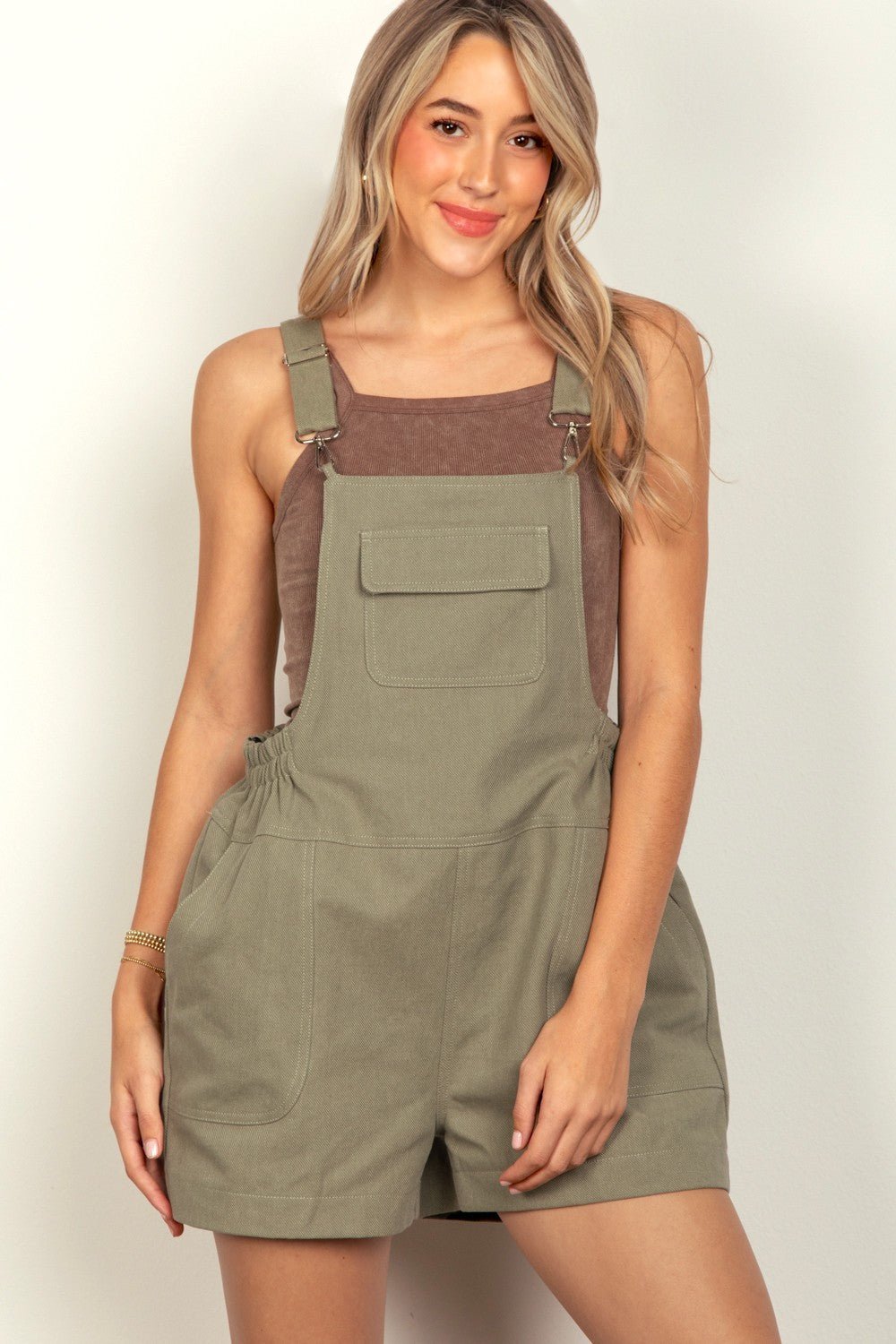 Very JAdjustable Suspender Shortalls with Pockets in Olive